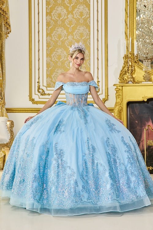 {Linda Mariposa Patterned Glitter Dress - Style 5123 - Bahama Blue} - {} at {Linda Mariposa}