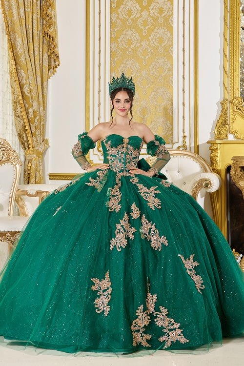 {Linda Mariposa Royal Gold Embroidered Dress - Style 5051 - Hunter Green} - {} at {Linda Mariposa}