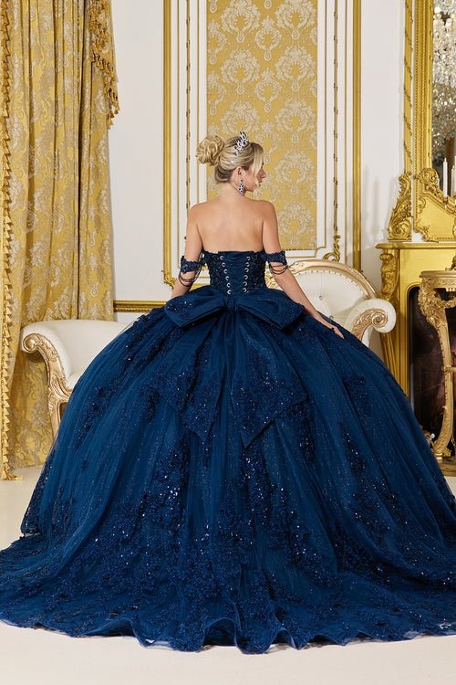 {Navy Blue Beaded Corset Quinceañera Dress – Ball Gown Style 5141} - {} at {Linda Mariposa}