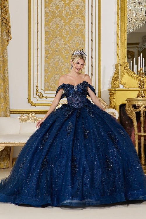 glitter navy blue dress Quinceañera Ball Gown – Style #5101 Navy / 4 18th Colors:Chambray Blue What is Black Tie Beautiful in every way