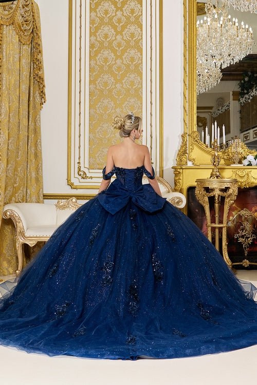 {Navy Blue Glitter Quinceañera Ball Gown – Style 5101} - {} at {Linda Mariposa}
