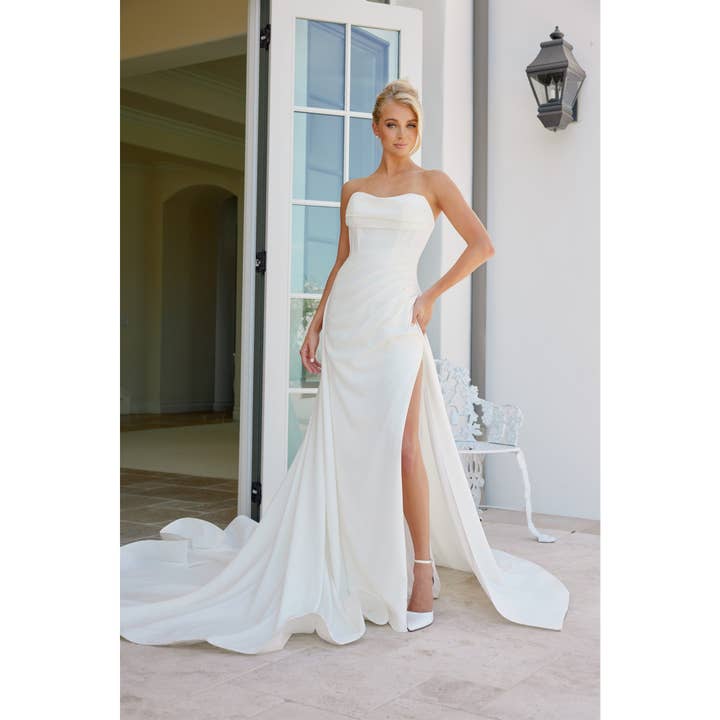 {Noxanabel Strapless Sweetheart Neckline Wedding Gown with Elegant Train} - {} at {Linda Mariposa}