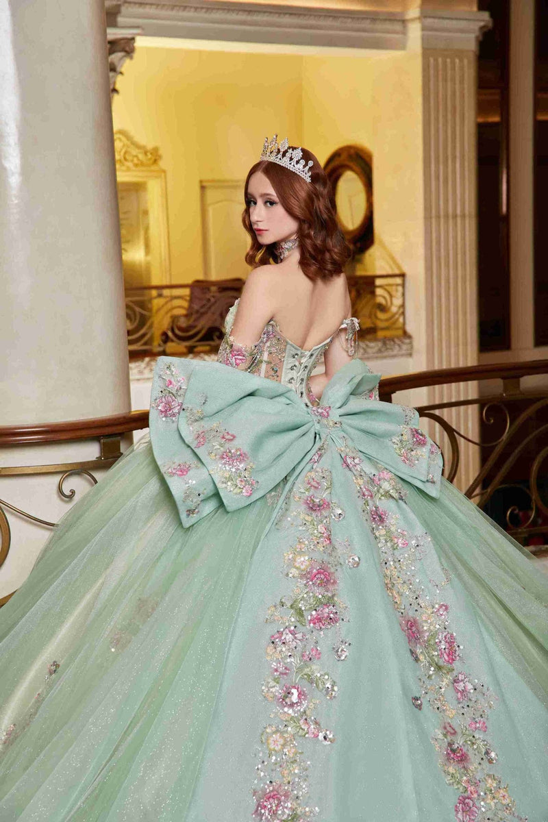{Perfect Dress 15 Sage Green Mexican Quinceañera Gown with Botanical Sparkle} - {} at {Linda Mariposa}