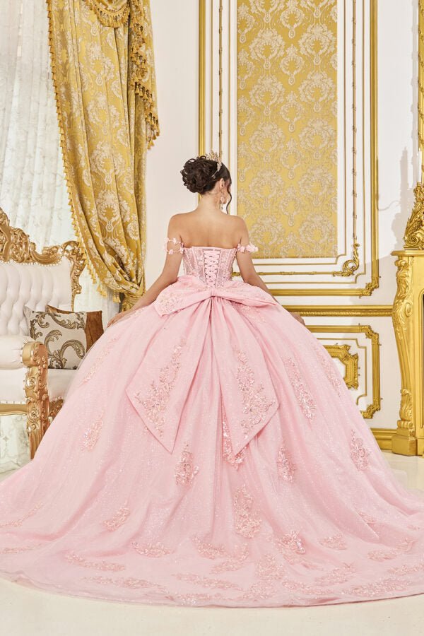{Pink Off - the - Shoulder Quinceañera Ball Gown | Corset Lace - Up Back} - {} at {Linda Mariposa}