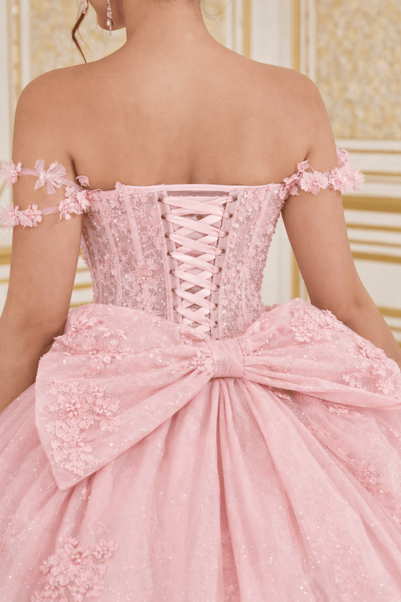 {Pink Off - the - Shoulder Quinceañera Ball Gown | Corset Lace - Up Back} - {} at {Linda Mariposa}