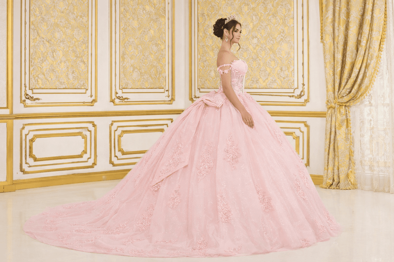 {Pink Off - the - Shoulder Quinceañera Ball Gown | Corset Lace - Up Back} - {} at {Linda Mariposa}