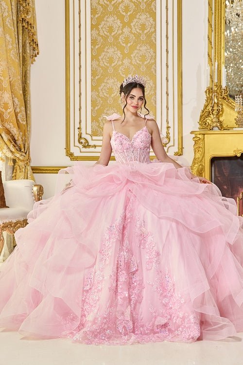 {Pink Ruffled Tiered Quinceañera Dress – Princess Ball Gown Style 5132} - {} at {Linda Mariposa}