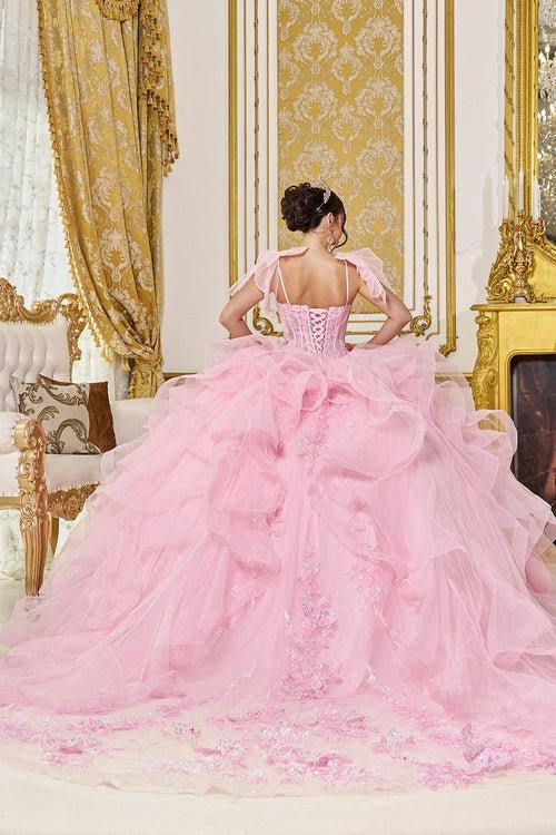 {Pink Ruffled Tiered Quinceañera Dress – Princess Ball Gown Style 5132} - {} at {Linda Mariposa}