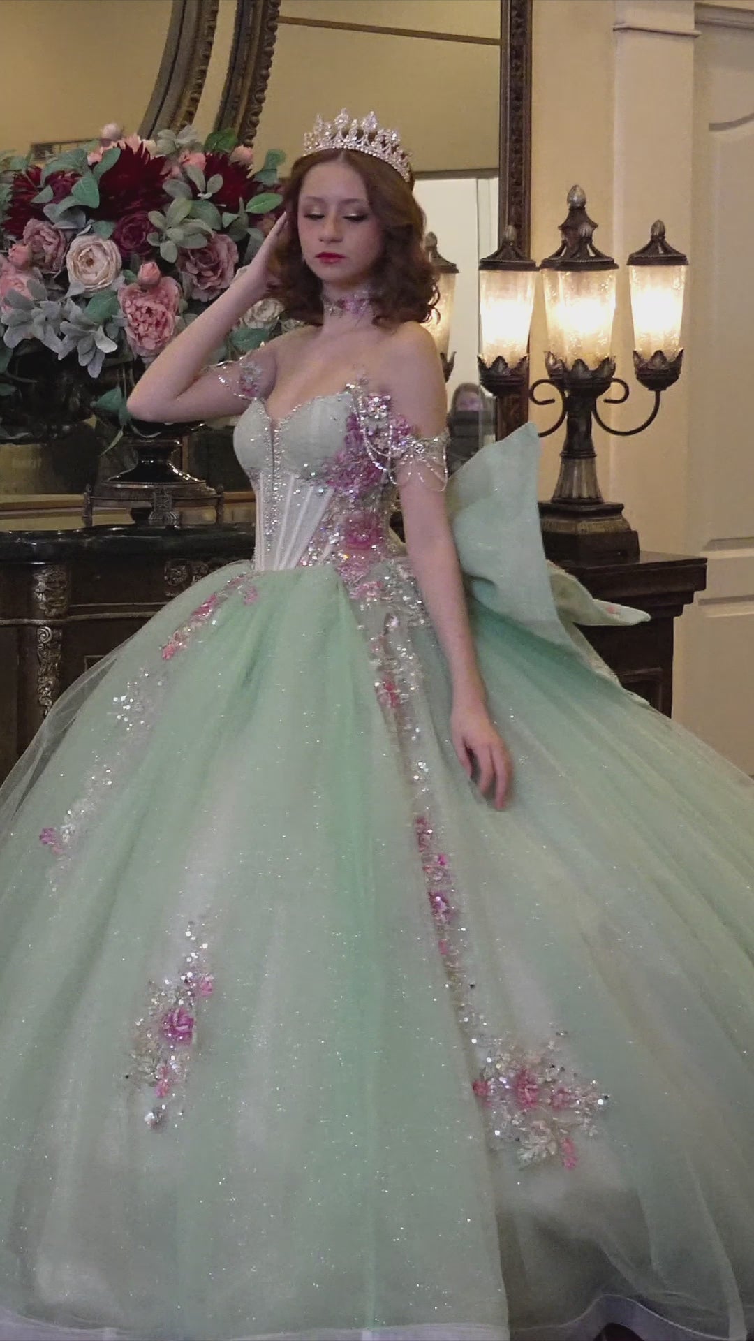 Perfect Dress 15 Sage Green Mexican Quinceañera Gown with Botanical Sparkle