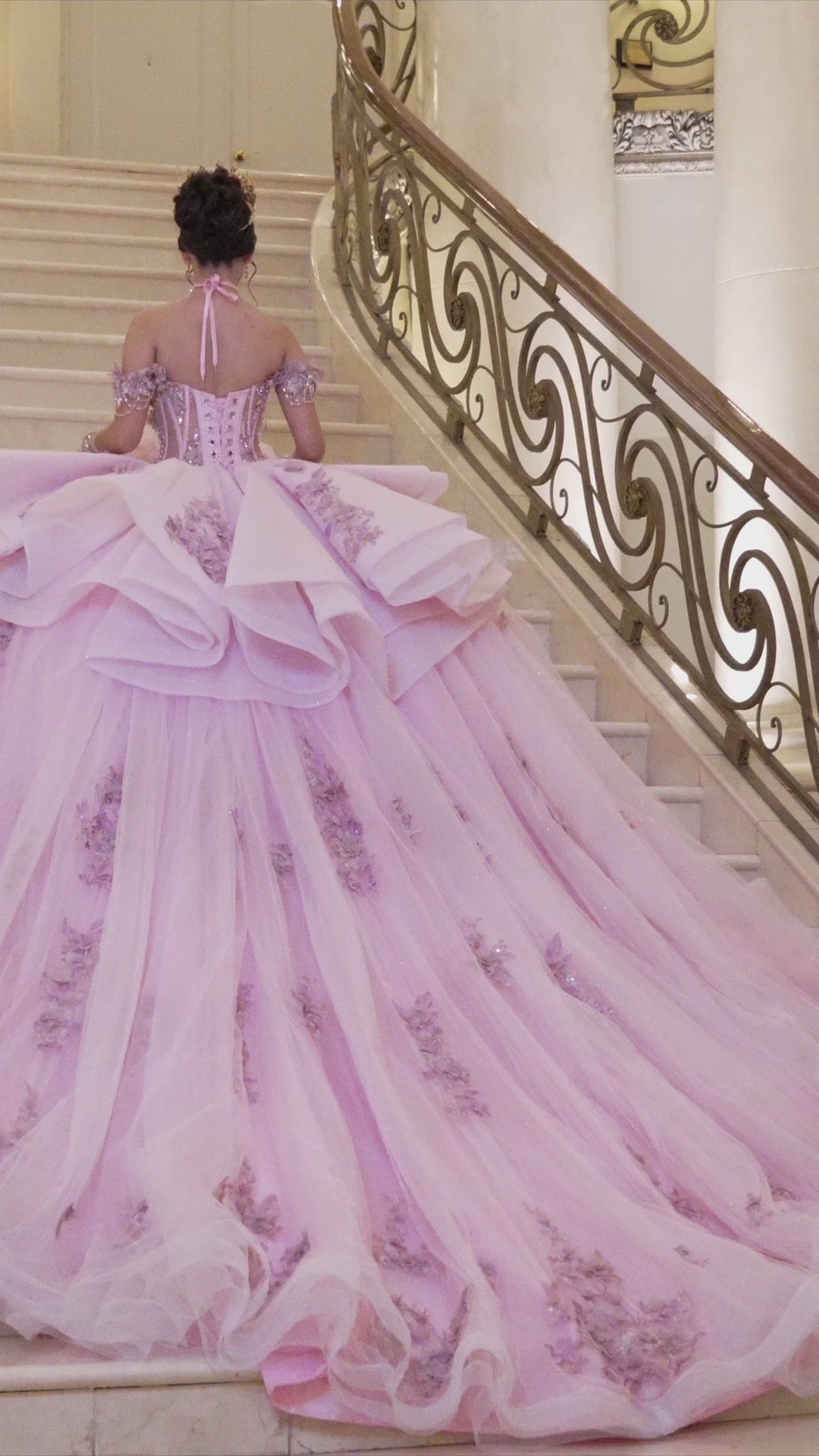 Rosa Bebé Dreamy Mexican Quinceañera Dress with Soft Sparkle & Floral Charm