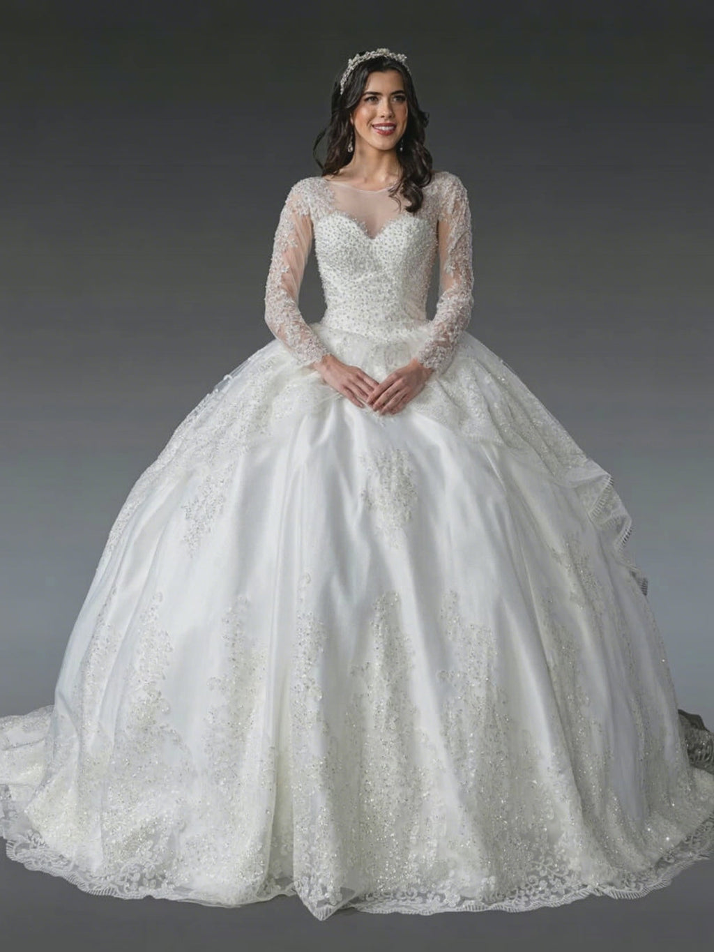 The Royal Bride Exquisite Long-Sleeve Ball Gown with Beaded Details