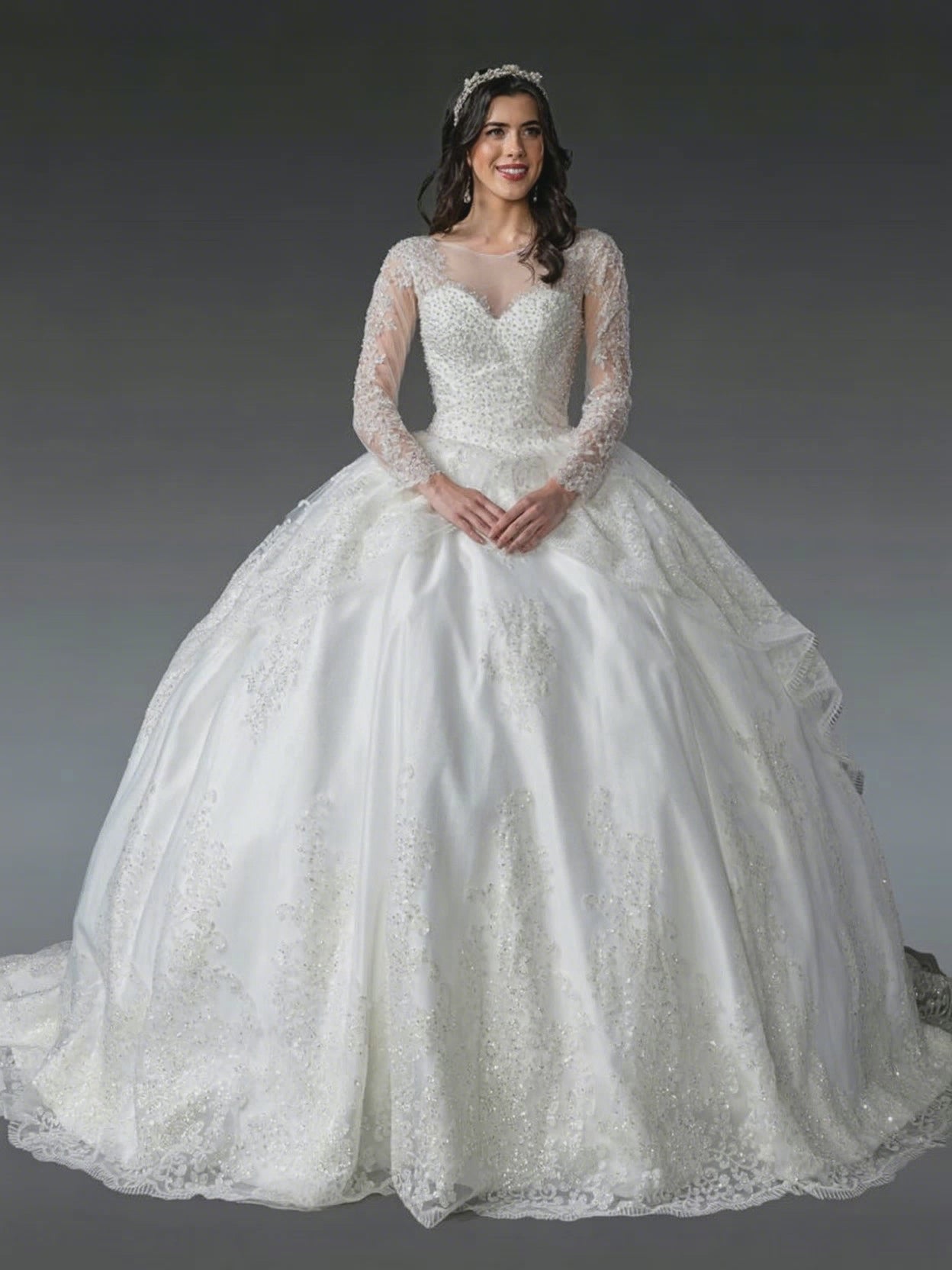 The Royal Bride Exquisite Long-Sleeve Ball Gown with Beaded Details