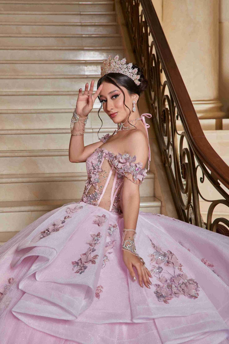 {Rosa Bebé Dreamy Mexican Quinceañera Dress with Soft Sparkle & Floral Charm} - {} at {Linda Mariposa}