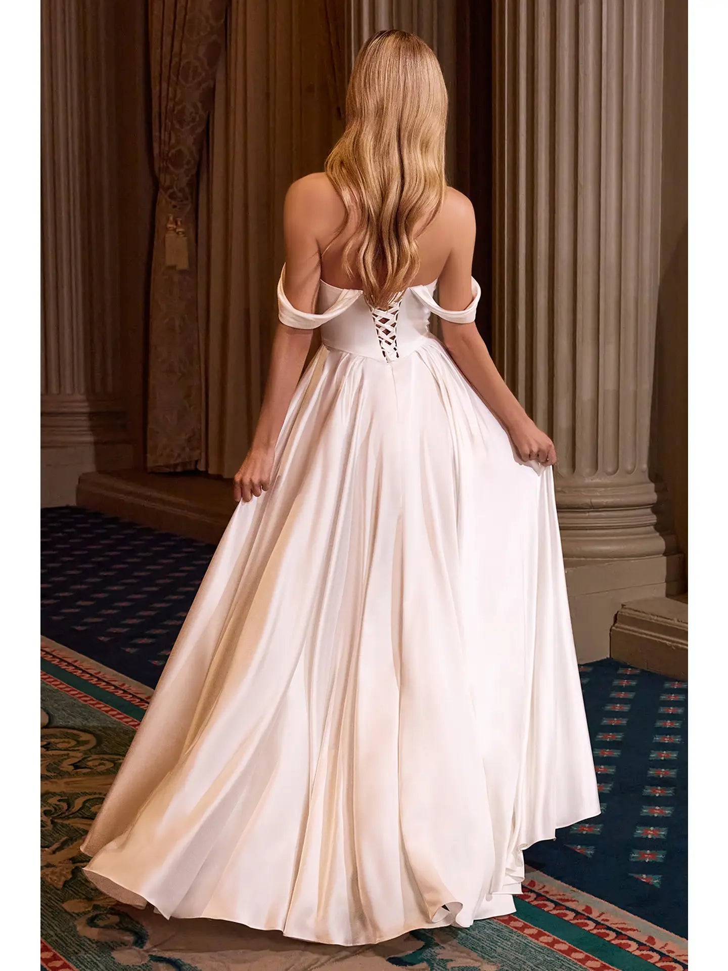 Elegant Off-the-Shoulder Pleated Satin A-Line Bridal Gown Dress