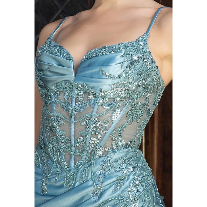 {Sleeveless Spaghetti Straps Embellished Satin Shea} - {} at {Linda Mariposa}