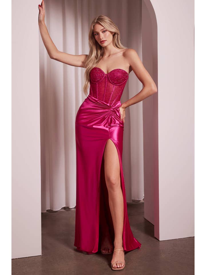 {Strapless Fitted Satin and Hot Stone Embellished Evening Gown} - {} at {Linda Mariposa}