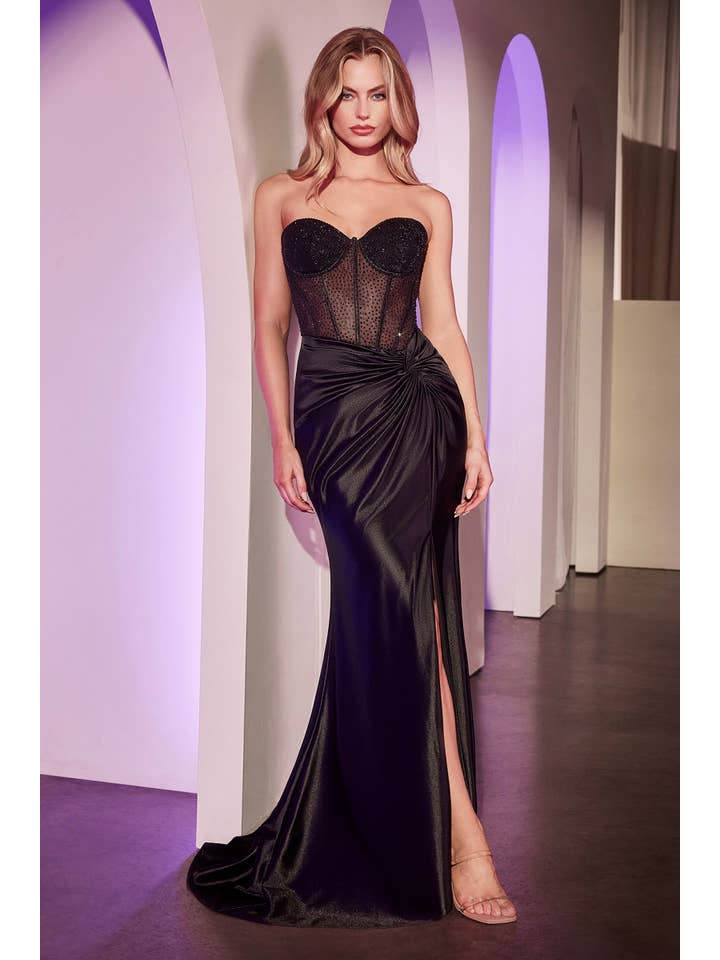 {Strapless Fitted Satin and Hot Stone Embellished Evening Gown} - {} at {Linda Mariposa}