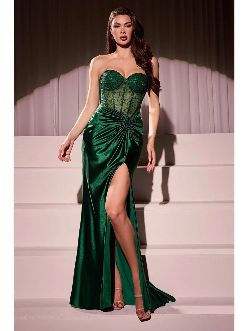 {Strapless Fitted Satin and Hot Stone Embellished Evening Gown} - {} at {Linda Mariposa}