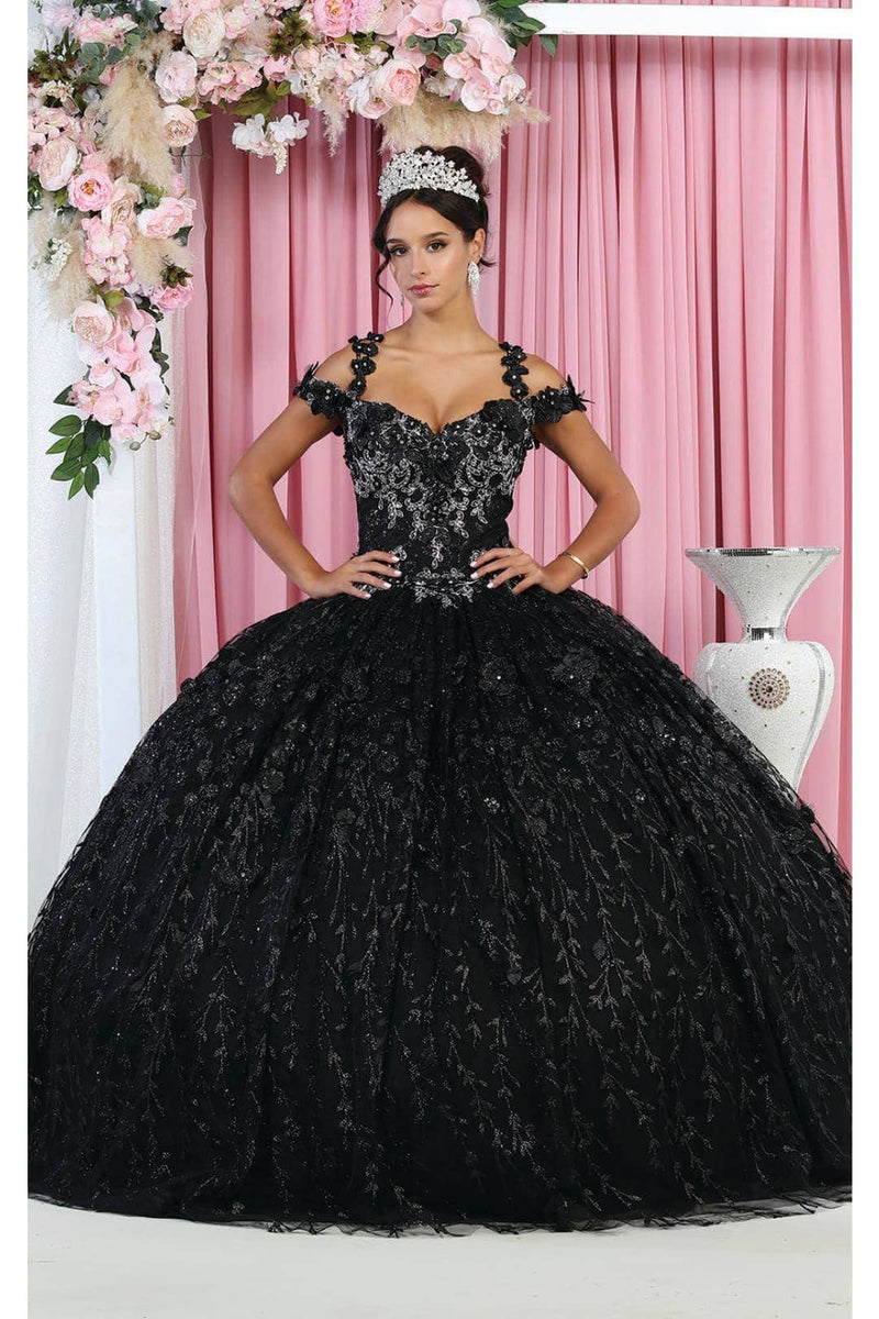 {Stunning Glitter Corset Back Ball Gown with 3D Applique for Special Occasions} - {} at {Linda Mariposa}