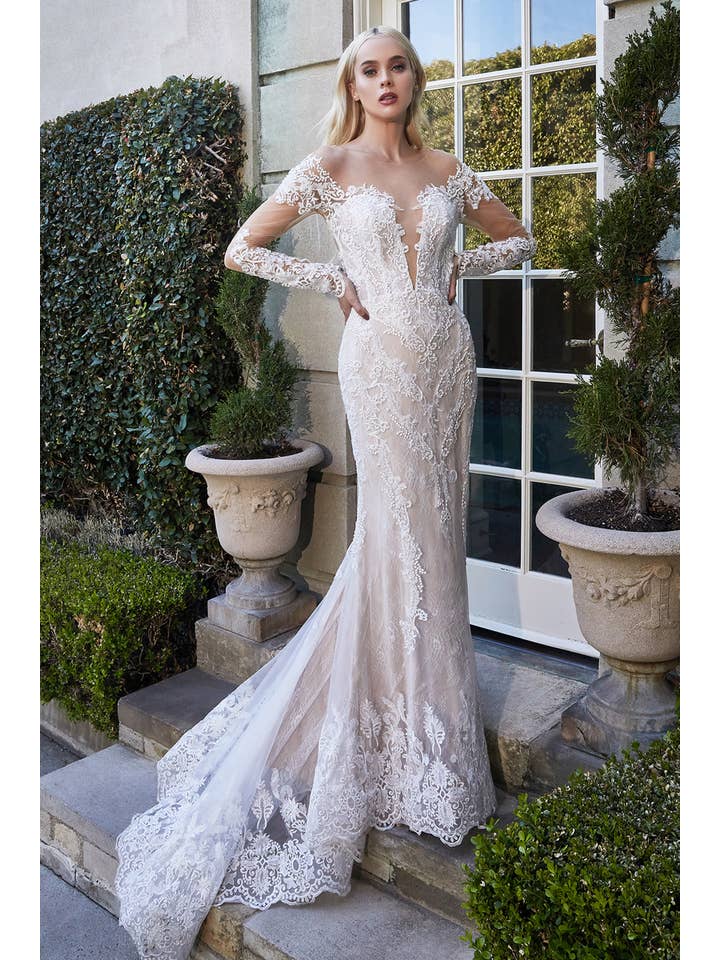 {Stunning Long Sleeve Bohemian Lace Mermaid Wedding Gown Heart Opening} - {} at {Linda Mariposa}