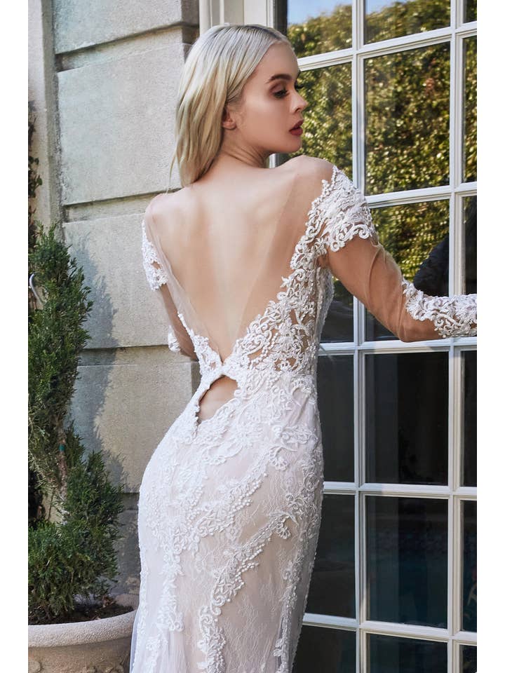 {Stunning Long Sleeve Bohemian Lace Mermaid Wedding Gown Heart Opening} - {} at {Linda Mariposa}