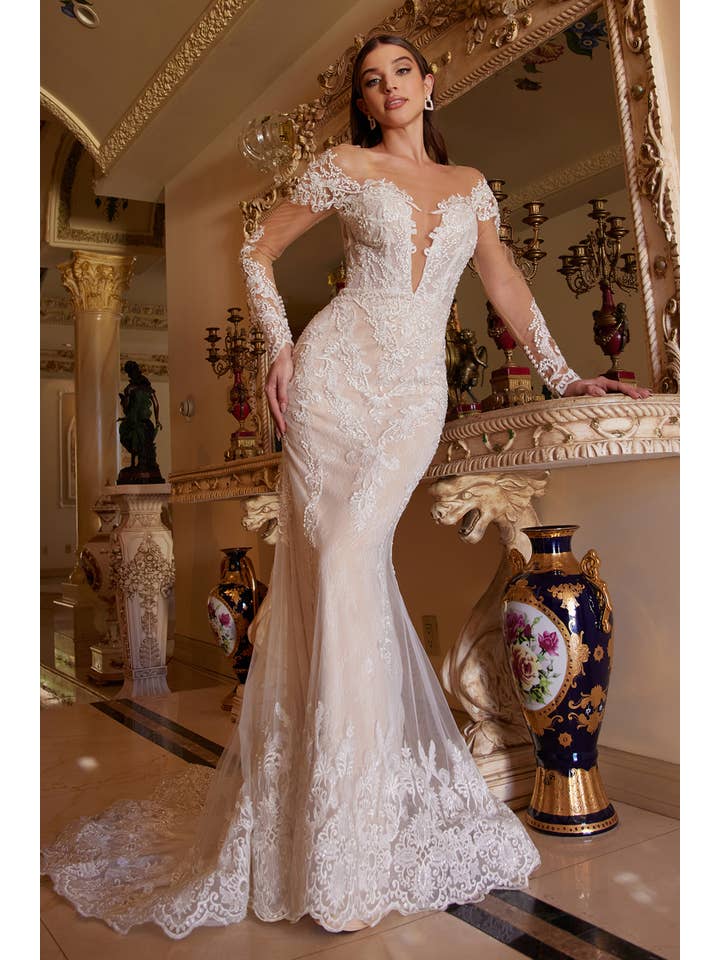 {Stunning Long Sleeve Bohemian Lace Mermaid Wedding Gown Heart Opening} - {} at {Linda Mariposa}