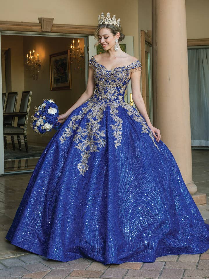 {Stunning Royal Blue Beaded Sequin Pleated Satin Ball Gown for Quinceanera} - {} at {Linda Mariposa}