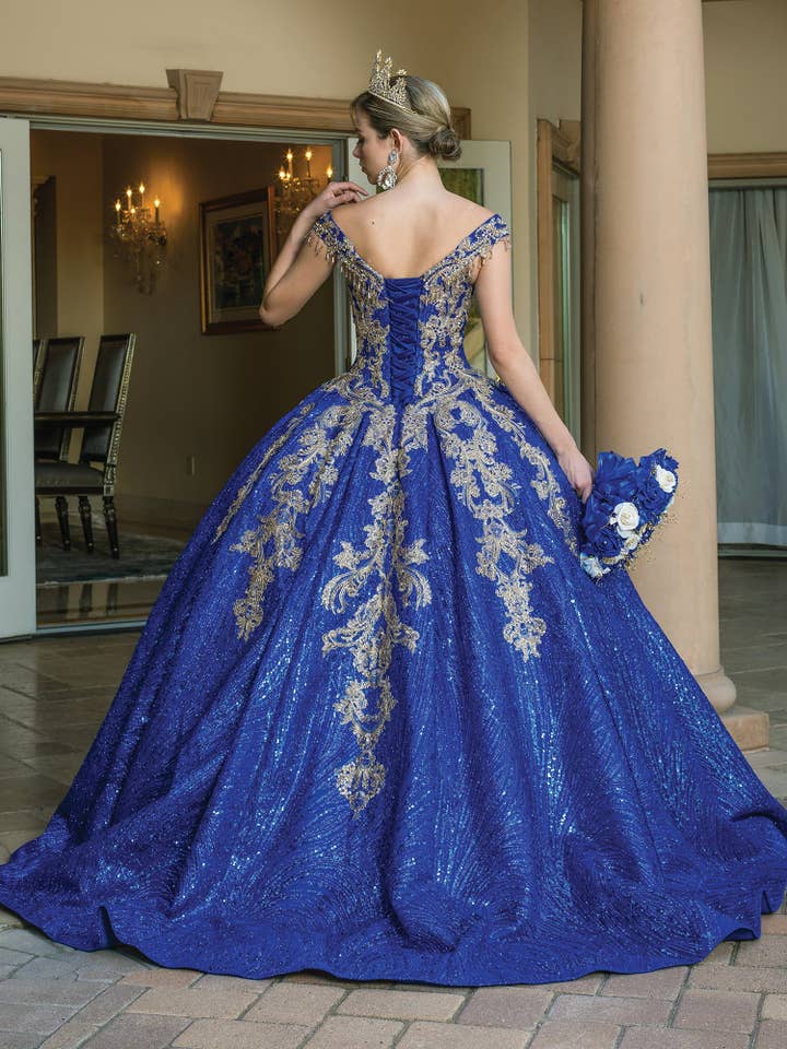 {Stunning Royal Blue Beaded Sequin Pleated Satin Ball Gown for Quinceanera} - {} at {Linda Mariposa}