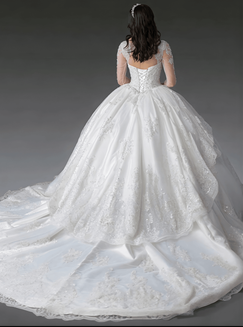 {The Royal Bride Exquisite Long - Sleeve Ball Gown with Beaded Details} - {} at {Linda Mariposa}