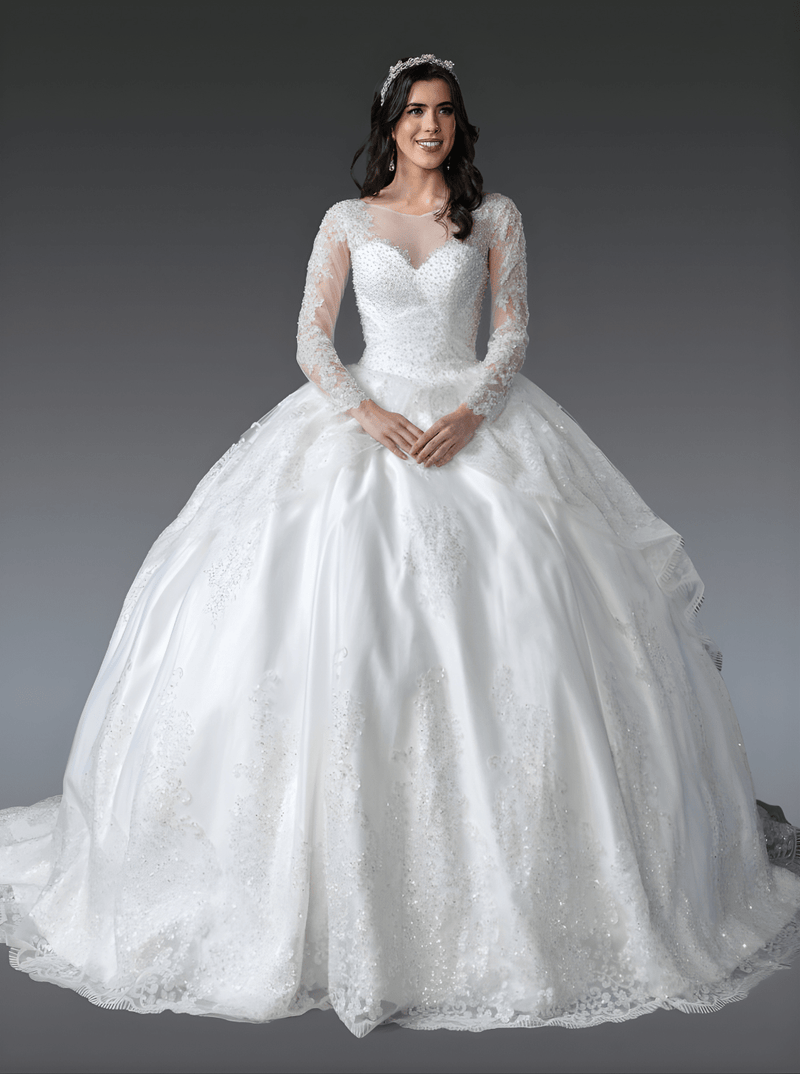 {The Royal Bride Exquisite Long - Sleeve Ball Gown with Beaded Details} - {} at {Linda Mariposa}