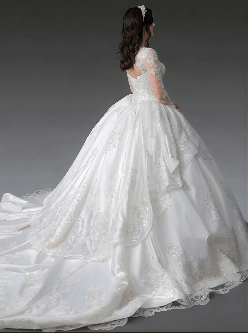 {The Royal Bride Exquisite Long - Sleeve Ball Gown with Beaded Details} - {} at {Linda Mariposa}