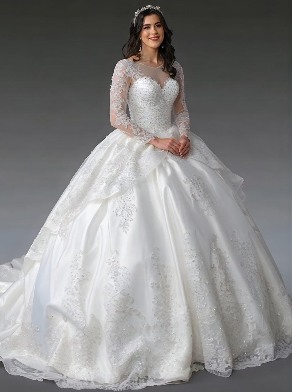The Royal Bride Exquisite Long-Sleeve Ball Gown with Beaded Details