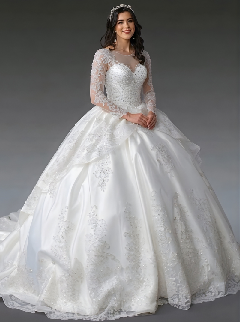 The Royal Bride Exquisite Long-Sleeve Ball Gown with Beaded Details