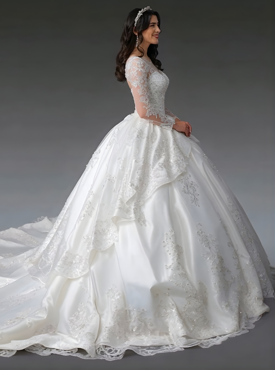 The Royal Bride Exquisite Long-Sleeve Ball Gown with Beaded Details