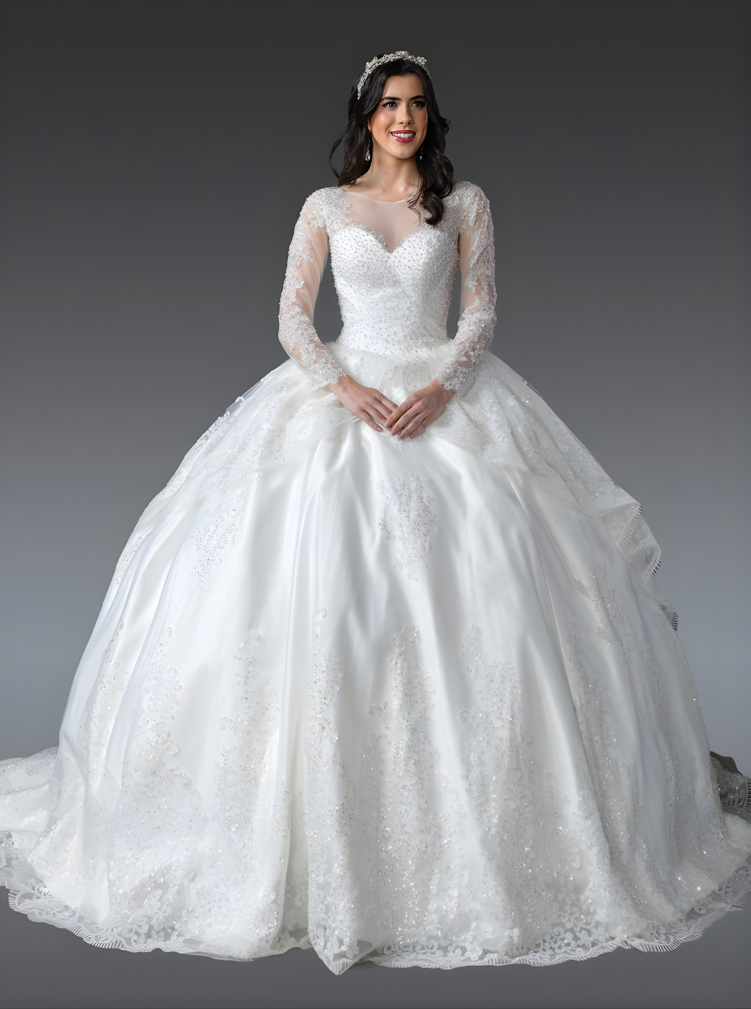 The Royal Bride Exquisite Long-Sleeve Ball Gown with Beaded Details
