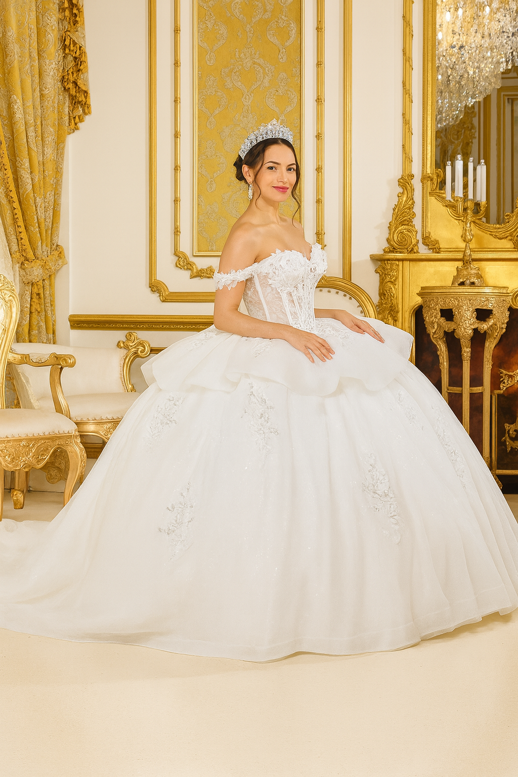 Eternal Bloom – Off-Shoulder Wedding Dress with Floral Corset & Lace Details