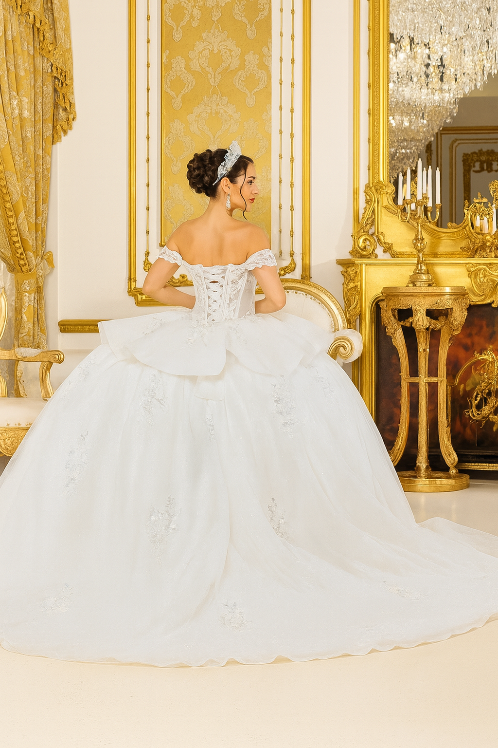 Eternal Bloom – Off-Shoulder Wedding Dress with Floral Corset & Lace Details