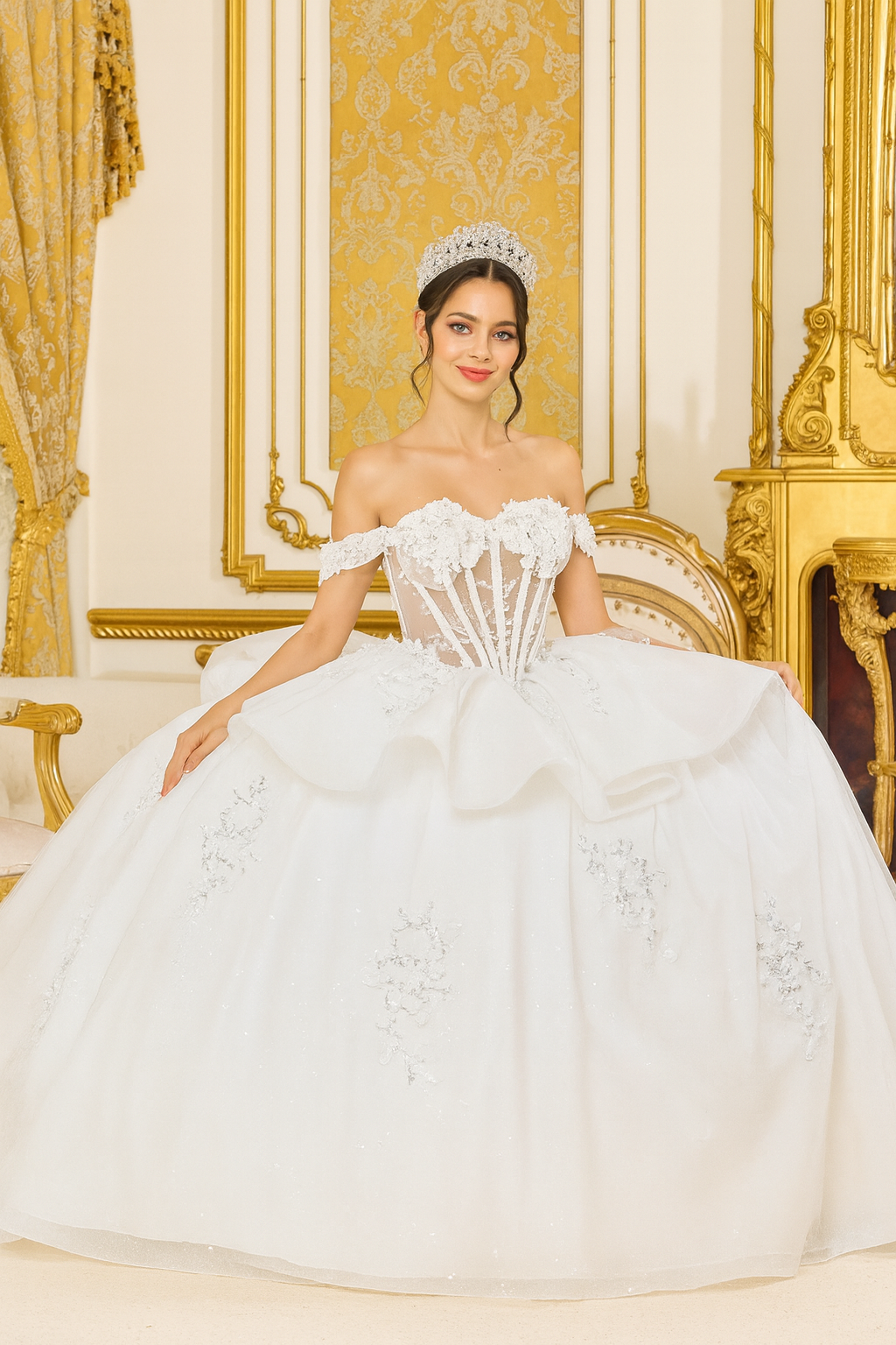 Eternal Bloom – Off-Shoulder Wedding Dress with Floral Corset & Lace Details