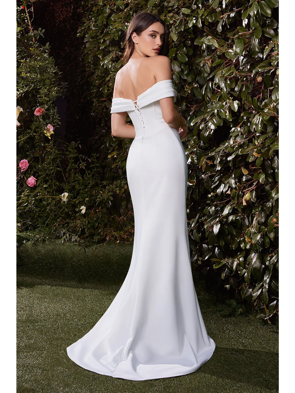 Elegant Off Shoulder White Neoprene Sweetheart Neckline Slit Dress