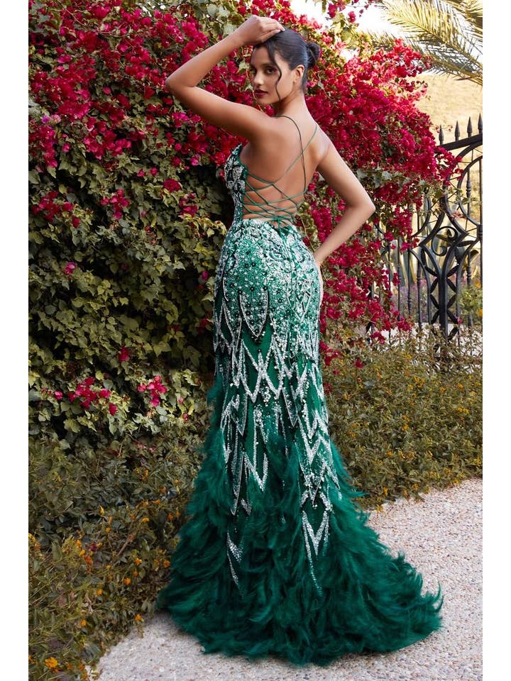 {Wholesale Embellished Feather Mermaid Gown by Tux - USA} - {} at {Linda Mariposa}