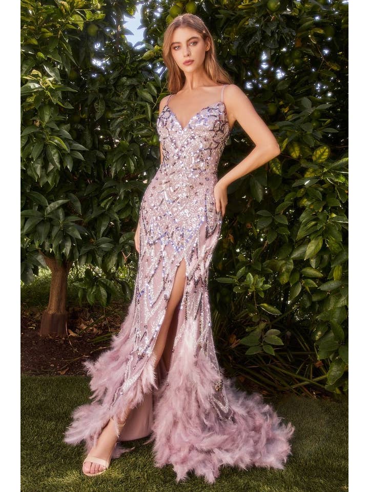 {Wholesale Embellished Feather Mermaid Gown by Tux - USA} - {} at {Linda Mariposa}