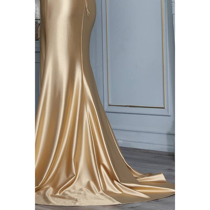{Wholesale Embroidered Illusion Corset Satin Gown} - {} at {Linda Mariposa}