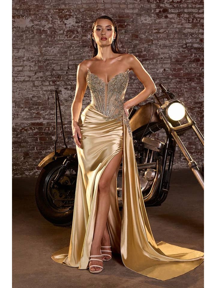 {Wholesale Fitted Strapless Lace & Satin Gown} - {} at {Linda Mariposa}