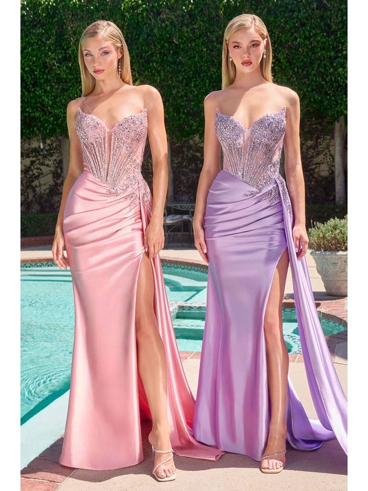 {Wholesale Fitted Strapless Lace & Satin Gown} - {} at {Linda Mariposa}
