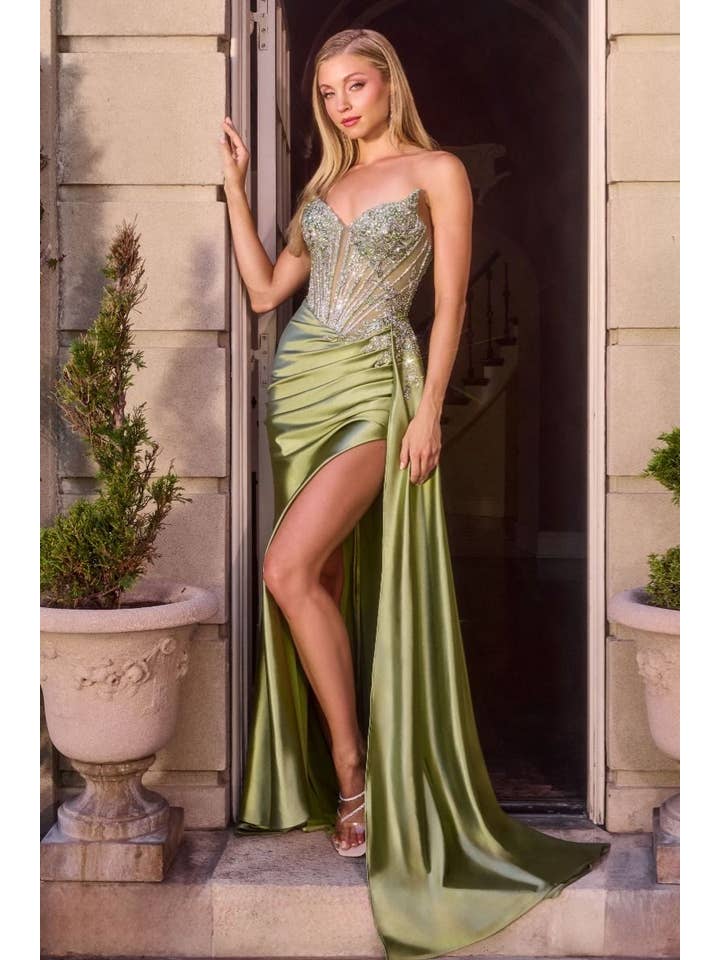 {Wholesale Fitted Strapless Lace & Satin Gown} - {} at {Linda Mariposa}