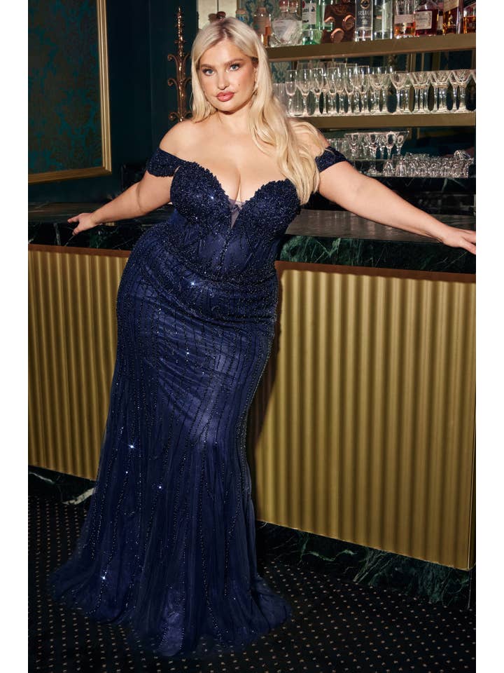 {WHOLESALE OFF THE SHOULDER BEADED PLUS SIZE GOWN} - {} at {Linda Mariposa}
