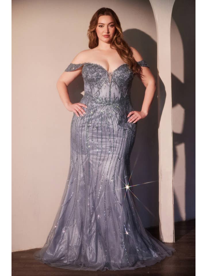{WHOLESALE OFF THE SHOULDER BEADED PLUS SIZE GOWN} - {} at {Linda Mariposa}