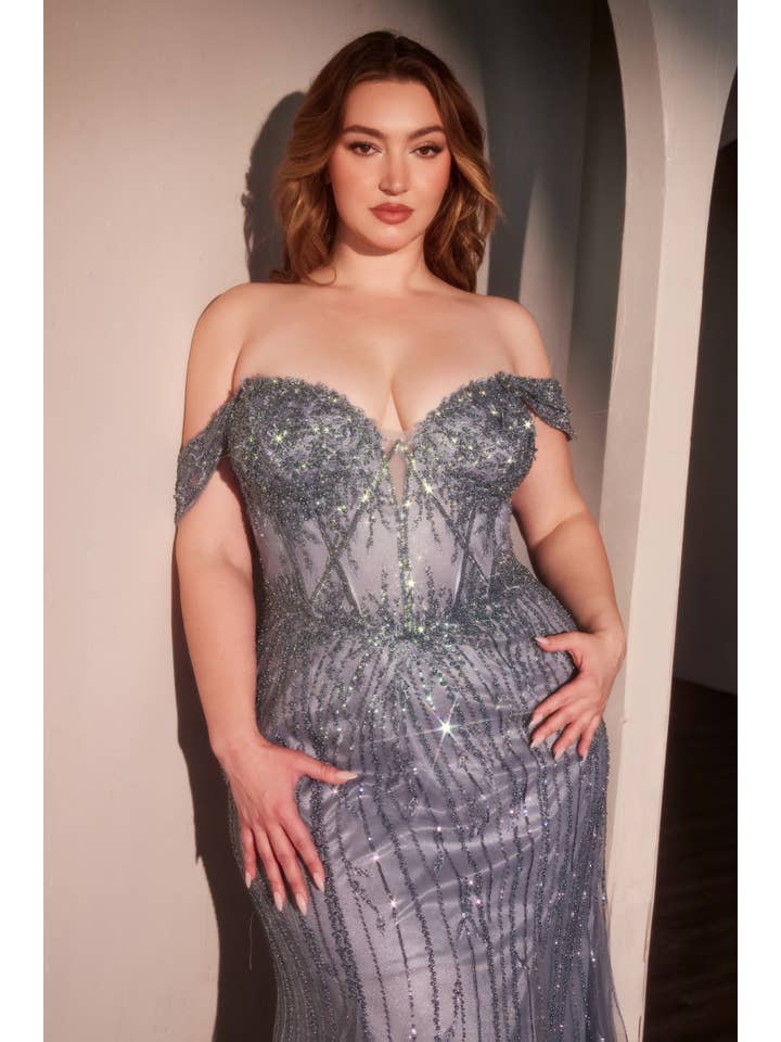 {WHOLESALE OFF THE SHOULDER BEADED PLUS SIZE GOWN} - {} at {Linda Mariposa}
