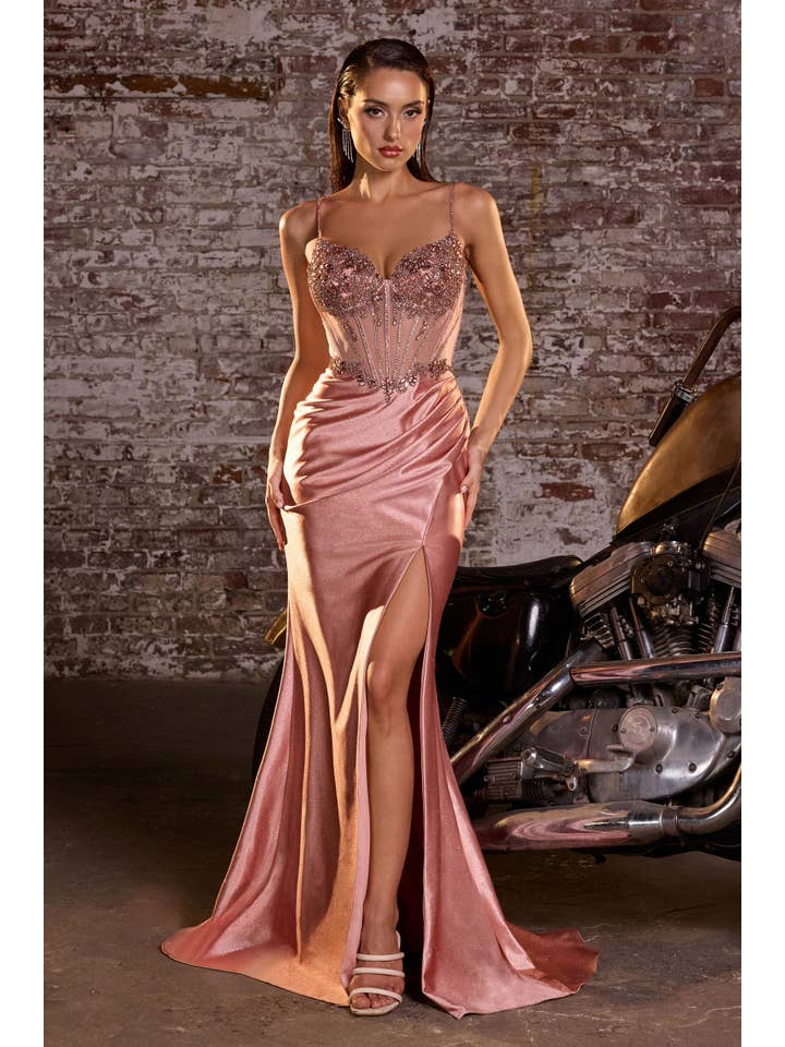 wholesale fitted dresses LaDivine CC408 Fitted Slit Long Formal Prom Dress