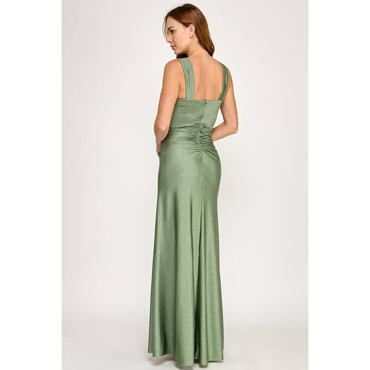 {Wholesale Sleeveless Cowl Neck Stretch Metallic Sheath Dress} - {} at {Linda Mariposa}